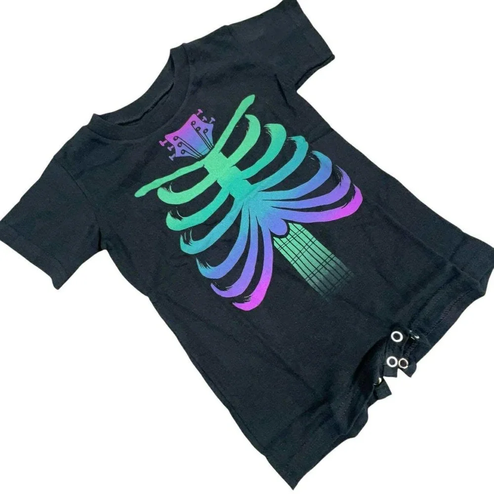 Mad Engine Baby 24M Black Guitar Skeleton Graphic Tee‎ Romper Bodysuit NEW